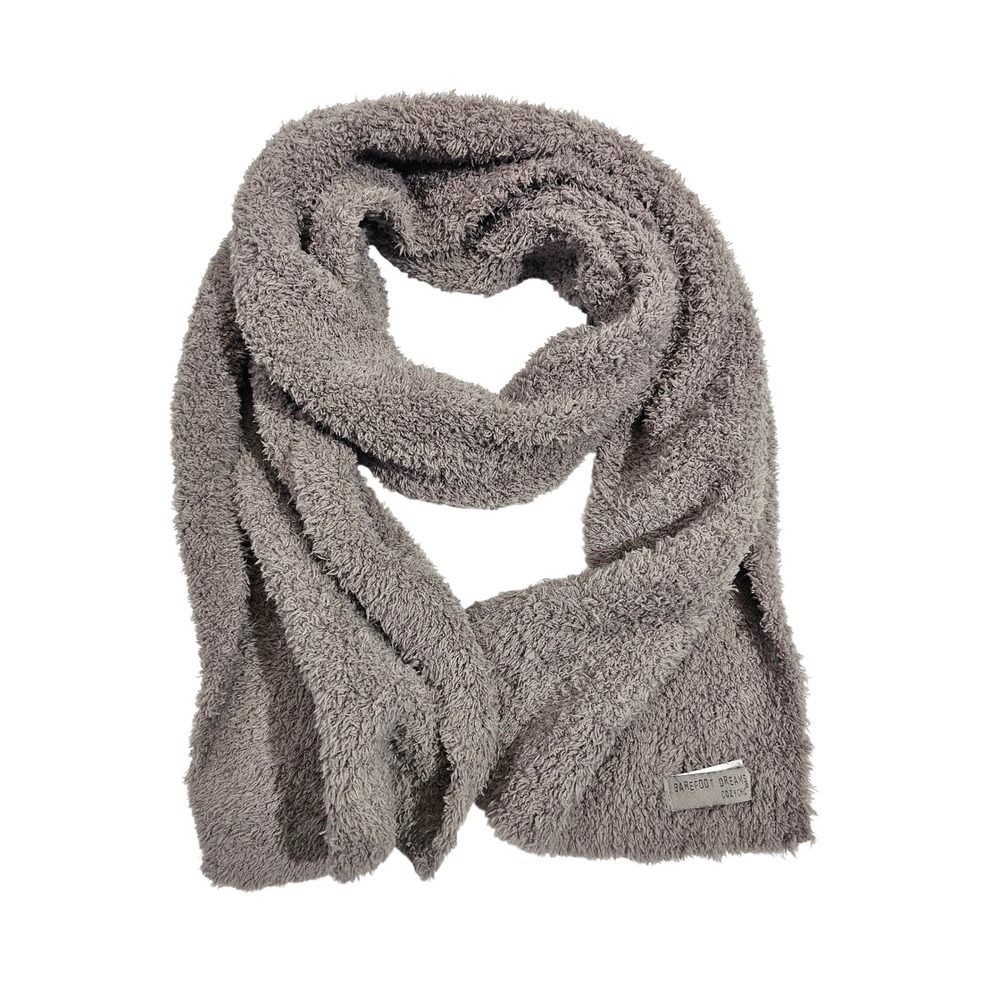 Barefoot Dreams CozyChic Scarf Unisex OS Taupe Grey Fuzzy Soft Knit BDWCC25288